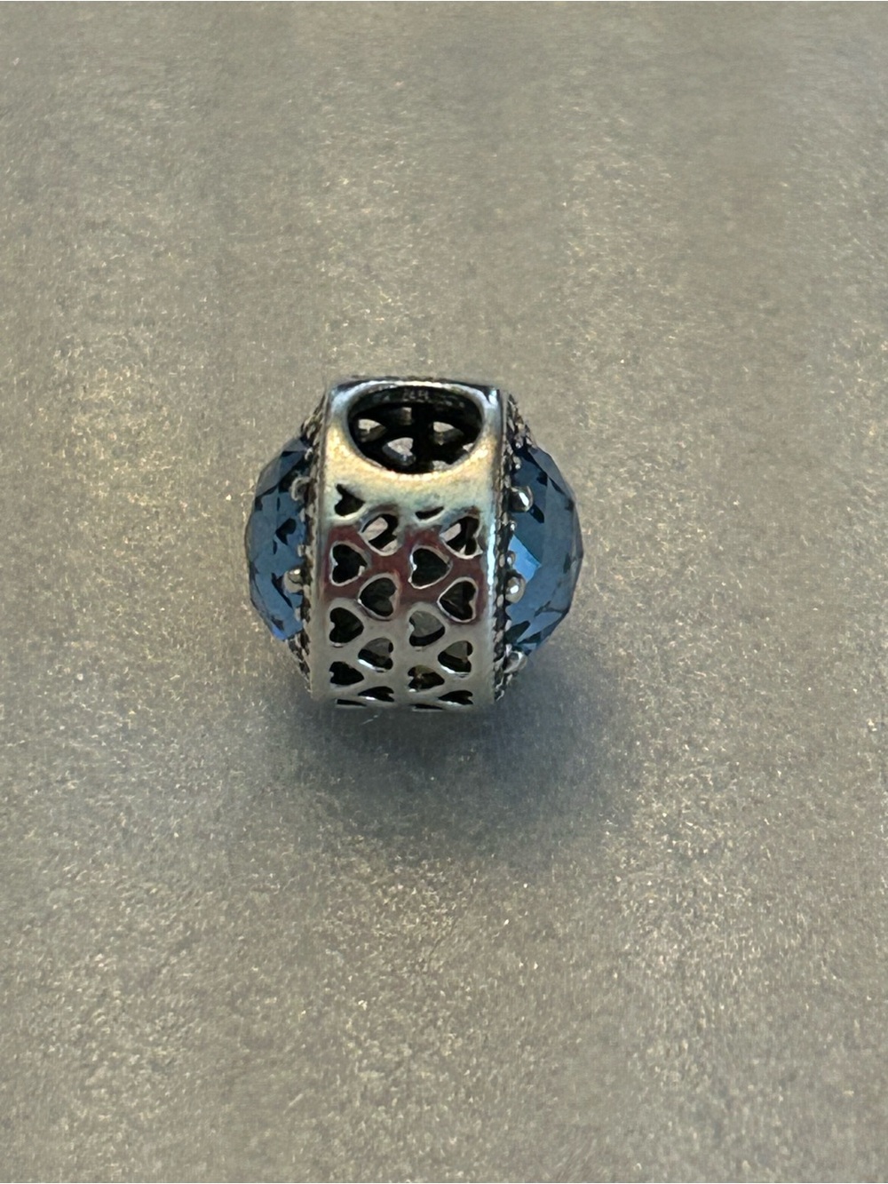 PANDORA Retired Glacier Blue Radiant Hearts Charm w/ Dark Blue Crystal Pavé S925 - Picture 2 of 11